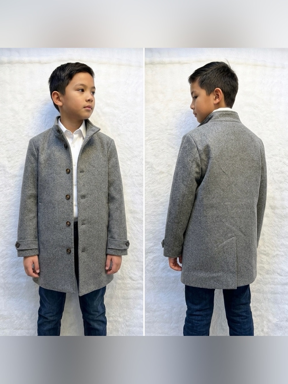 SHEIN Youth Single Breasted Polyester Long Sleeve Gray Pea Coat Size 10Y